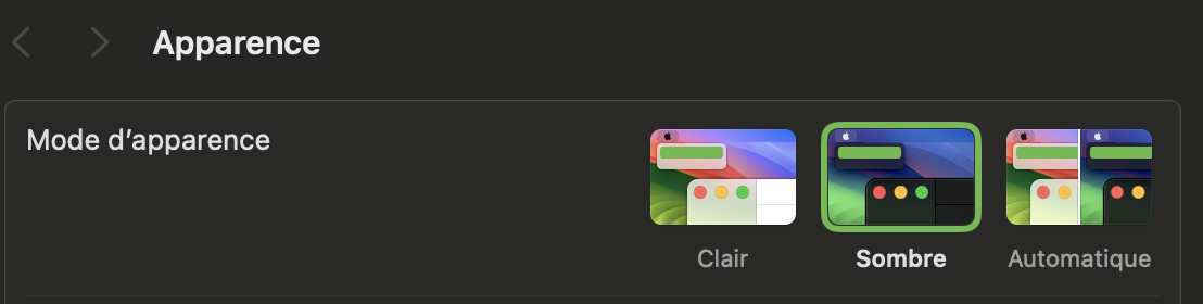 modes d'apparence sur MacOS